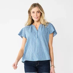 Women's Sonoma Goods For Life® Flutter Sleeve Y Neck Top 20 Women's Sonoma Goods For Life® Flutter Sleeve Y Neck Top -StyleUp Sales Store 5931514 Blue Stripe