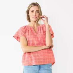 Women's Sonoma Goods For Life® Flutter Sleeve Y Neck Top 17 Women's Sonoma Goods For Life® Flutter Sleeve Y Neck Top -StyleUp Sales Store 5931514 Coral