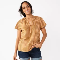Women's Sonoma Goods For Life® Flutter Sleeve Y Neck Top 19 Women's Sonoma Goods For Life® Flutter Sleeve Y Neck Top -StyleUp Sales Store 5931514 Gold Stripe