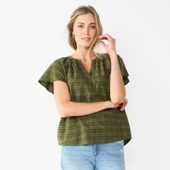 Women's Sonoma Goods For Life® Flutter Sleeve Y Neck Top 18 Women's Sonoma Goods For Life® Flutter Sleeve Y Neck Top -StyleUp Sales Store 5931514 Olive