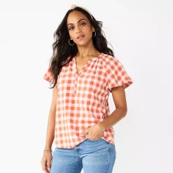 Women's Sonoma Goods For Life® Flutter Sleeve Y Neck Top 21 Women's Sonoma Goods For Life® Flutter Sleeve Y Neck Top -StyleUp Sales Store 5931514 Rust Gingham