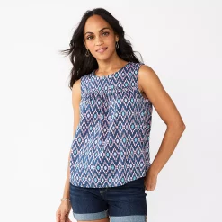 Women's Sonoma Goods For Life® Yoke Front Top -StyleUp Sales Store 5945393 Blue Ikat