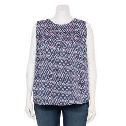 Plus Size Sonoma Goods For Life® Yoke Front Tank -StyleUp Sales Store 5953566 Blue Ikat
