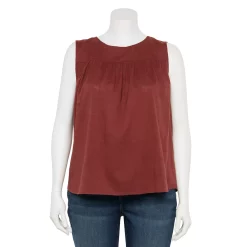 Plus Size Sonoma Goods For Life® Yoke Front Tank -StyleUp Sales Store 5953566 Maroon