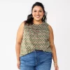 Plus Size Sonoma Goods For Life® Yoke Front Tank -StyleUp Sales Store 5953566 Olive Ikat