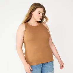 Plus Size Sonoma Goods For Life® High Neck Layering Tank -StyleUp Sales Store 5955408 Brown