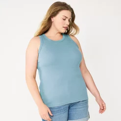 Plus Size Sonoma Goods For Life® High Neck Layering Tank -StyleUp Sales Store 5955408 Sky Blue