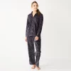 Women's Sonoma Goods For Life® Velour Pajama Shirt & Pajama Pants Sleep Set -StyleUp Sales Store 6076017 Black Leopard