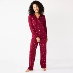 Women's Sonoma Goods For Life® Knit Pajama Shirt & Pajama Pants Sleep Set 9 Women's Sonoma Goods For Life® Knit Pajama Shirt & Pajama Pants Sleep Set -StyleUp Sales Store 6076381 Wine Twinkle
