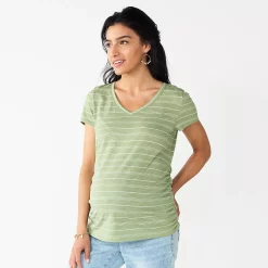 Maternity Sonoma Goods For Life® Essential V-Neck Tee -StyleUp Sales Store 6120474 Green Stripe