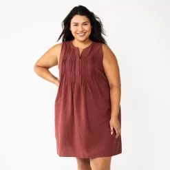 Plus Size Sonoma Goods For Life® Sleeveless Pintuck Tank Dress -StyleUp Sales Store 6193865 Maroon