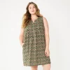 Plus Size Sonoma Goods For Life® Sleeveless Pintuck Tank Dress -StyleUp Sales Store 6193865 Olive Geo